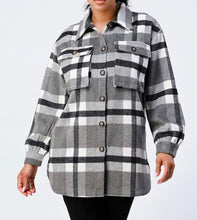 Load image into Gallery viewer, Black &amp; Grey Plaid Shacket
