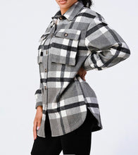 Load image into Gallery viewer, Black &amp; Grey Plaid Shacket
